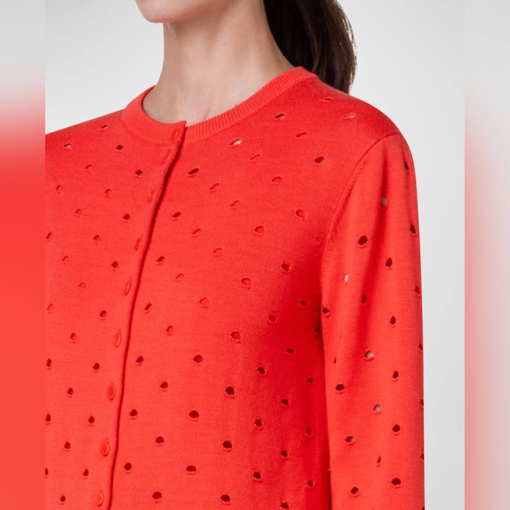 IN EVERY STORY* red nylon viscose button front distressed cardigan size 1x